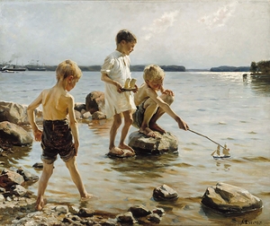 Boys Playing on the Shore [Children Playing on the Shore] [1884] by Albert Edelfelt [1854–1905]